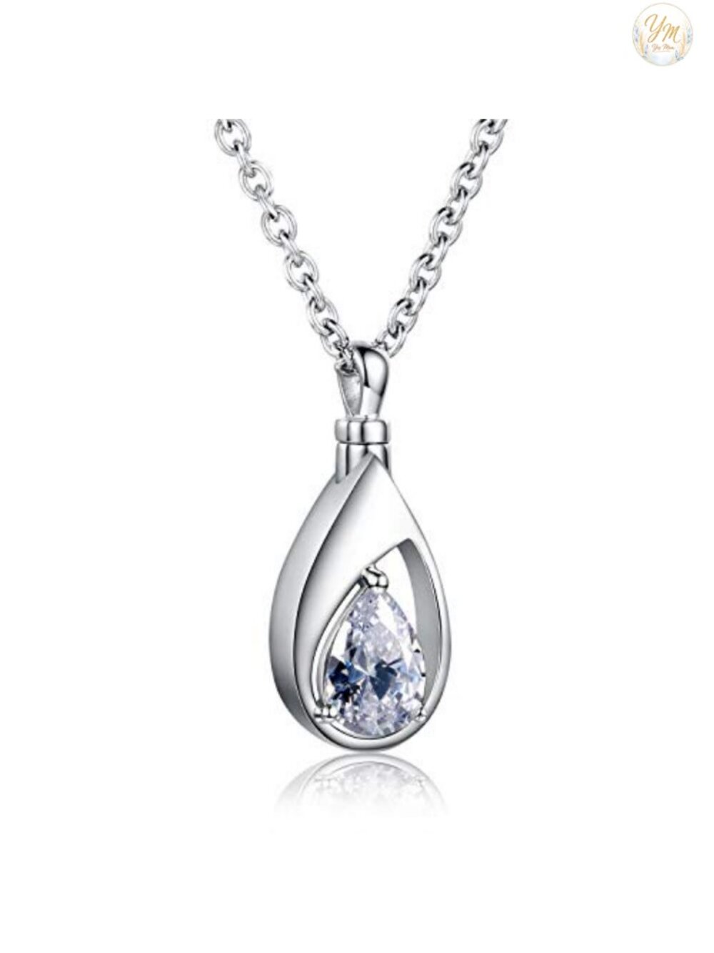 925 Sterling Silver Teardrop Cremation Necklace for Ashes Cubic Zirconia